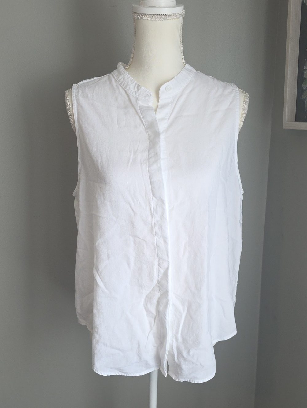 cloth & stone White Sleeveless Band-Collar Button-Front Top Size Large